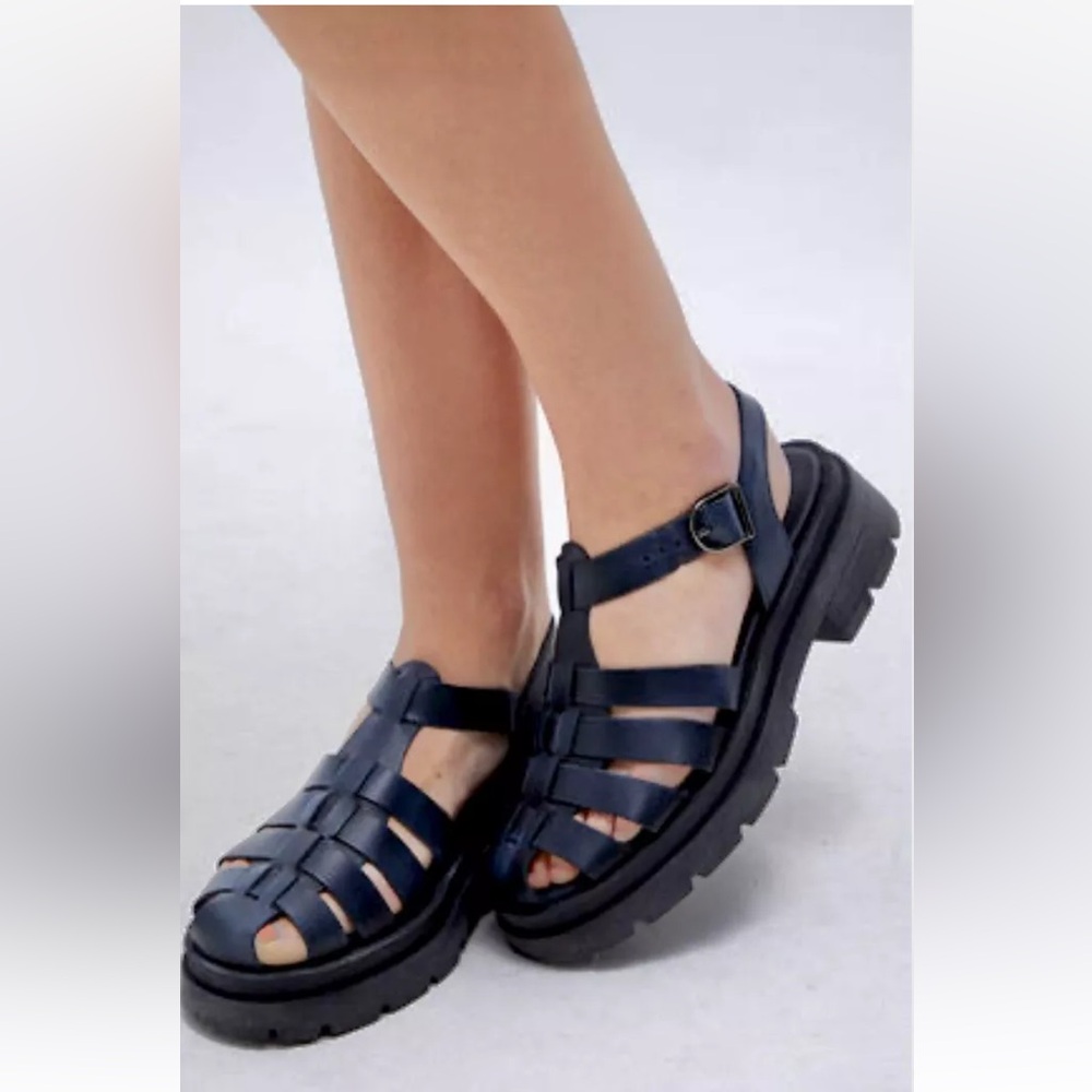 Free People Delaney Fisherman Sandals Black Leather Chunky Platform